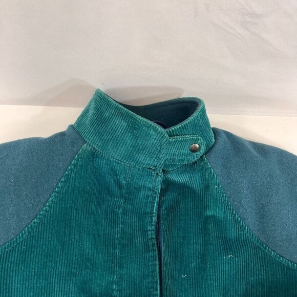 Vintage Corduroy Bomber Jacket Teal Blue Womens w/ Elbow Patch 1980s 90s Duffel - Picture 7 of 8